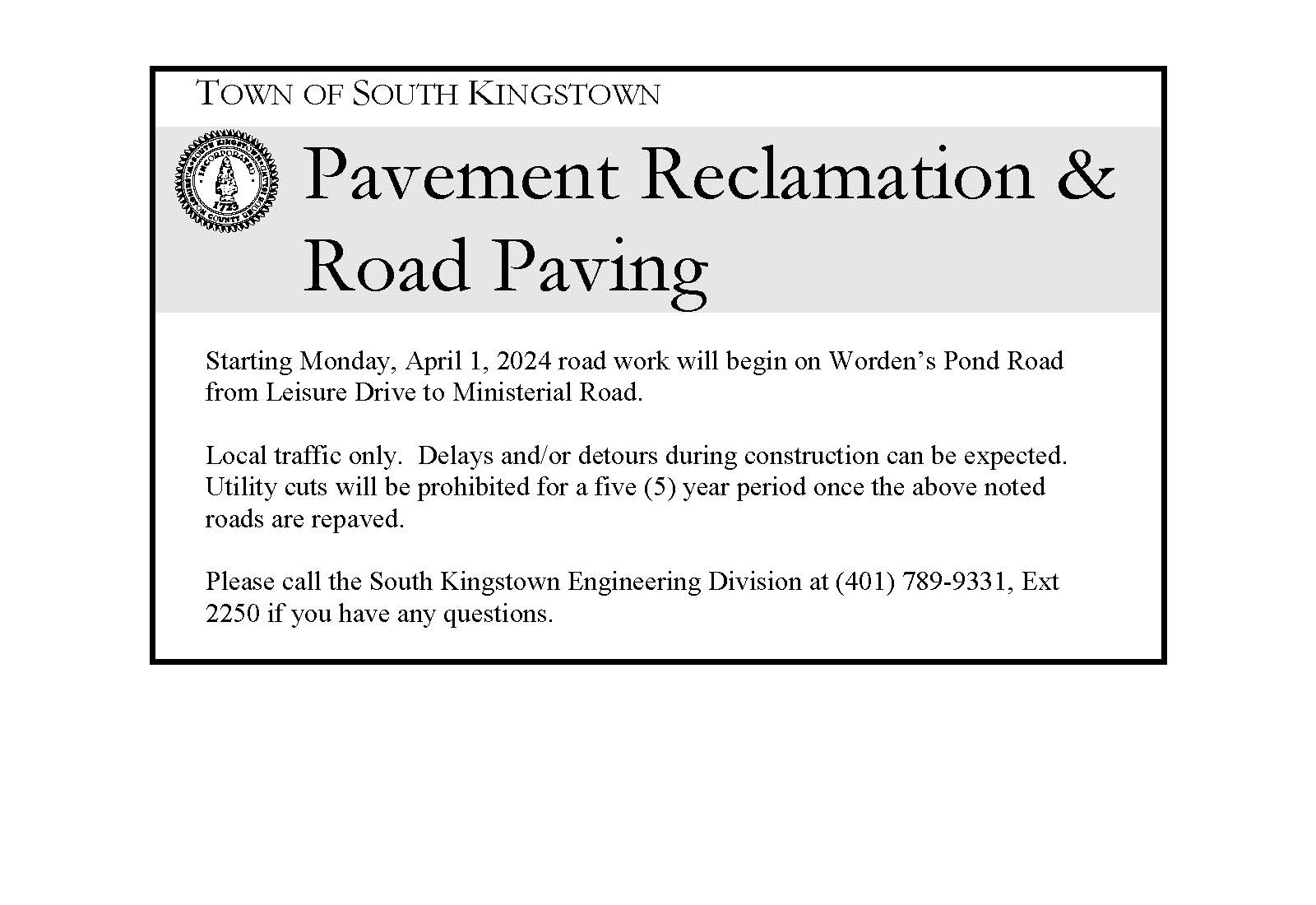 Wordens Pond Road Paving