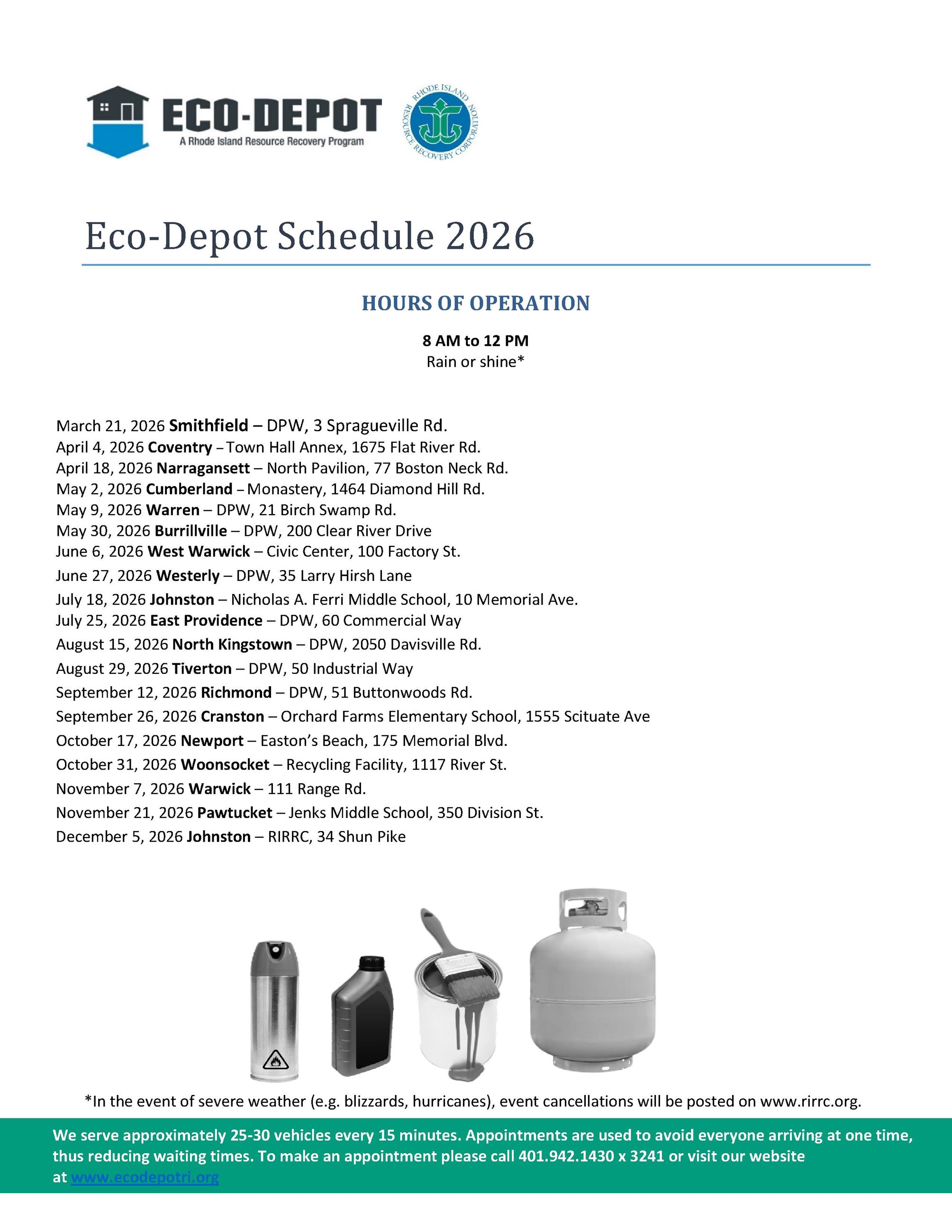 Schedule of 2026 Eco-Depot events